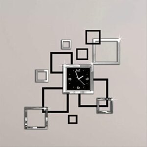 3d Acrylic Dm01 Clock / Mirror Effect Ring Wall Clock with Silver and Golden Color Modern Squared Design