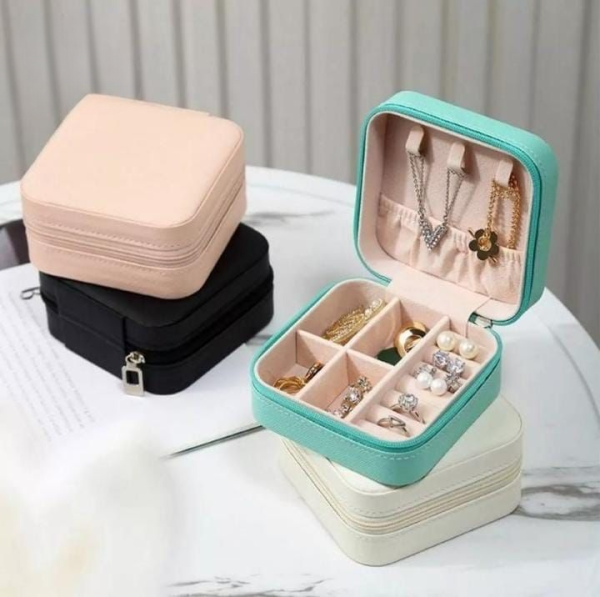Compact Travel Leather Jewelry Organizer Box – Portable Pocket-sized Case With Zipper Closure For Rings, Earrings, Necklaces & Accessories – Ideal For Women – Random Color - Image 6