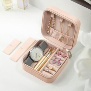 Compact Travel Leather Jewelry Organizer Box – Portable Pocket-sized Case With Zipper Closure For Rings, Earrings, Necklaces & Accessories – Ideal For Women – Random Color