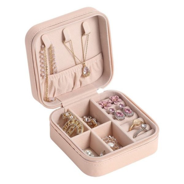 Compact Travel Leather Jewelry Organizer Box – Portable Pocket-sized Case With Zipper Closure For Rings, Earrings, Necklaces & Accessories – Ideal For Women – Random Color - Image 4