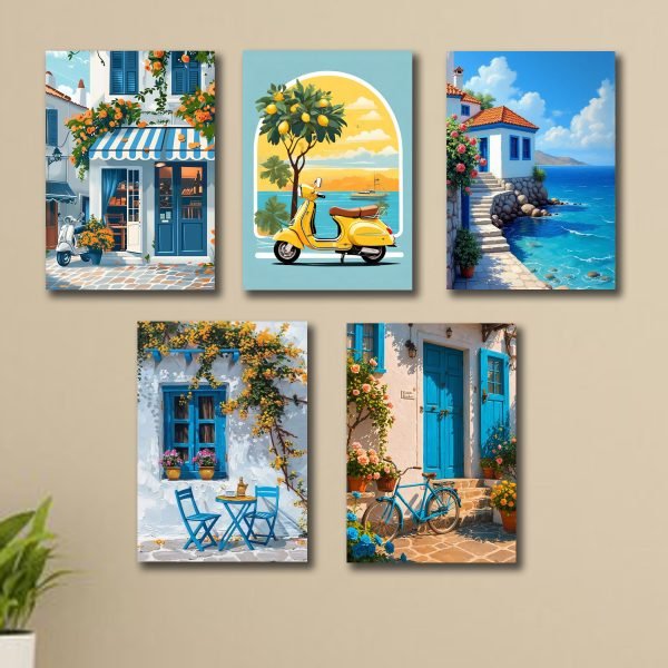Set Of 5 Italian Vintage Homes Art Themed Wall Art Wooden Sticky Phototile Frames For Wall Home And Girls Room Decoration - Image 5